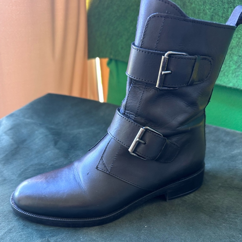 Emanuele Crasto leather Black buckled back boots sz 8.5 Italian made
